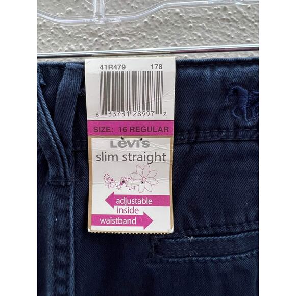 NWTs Children Girls Levi Jean Navy Blue Slim Straight Fit Jeans Size 16 Regular - Picture 10 of 16